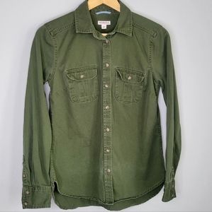 Merona Olive Green Button Up Utility Shirt Womens size small